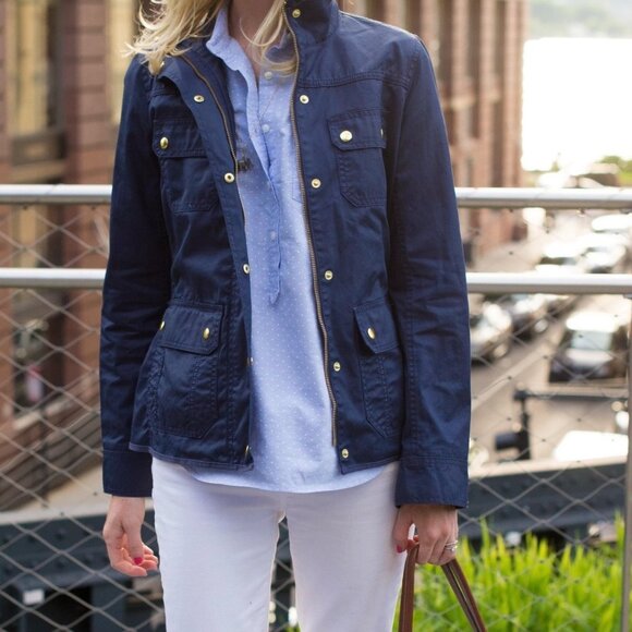 J Crew Womens Downtown Field Jacket Blue Waxed Cotton  Military 19034 size XXS - Picture 2 of 12